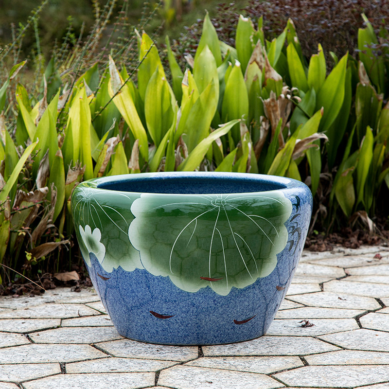 景德镇陶瓷鱼缸养金鱼碗睡莲花盆荷花缸乌龟缸大号书画水缸阳庭院,宠物/宠物食品及用品,桌面缸,淘宝优惠券,粉丝福利购,淘宝优惠卷