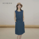 复古通勤风无袖 小禾 口袋牛仔 高腰显瘦轻薄透气棉弹牛仔连衣裙