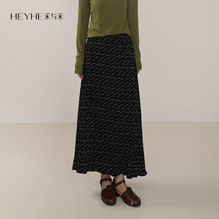 小禾【夜花园】星空波点复古小碎花雪纺清爽波浪褶遮胯鱼尾半裙