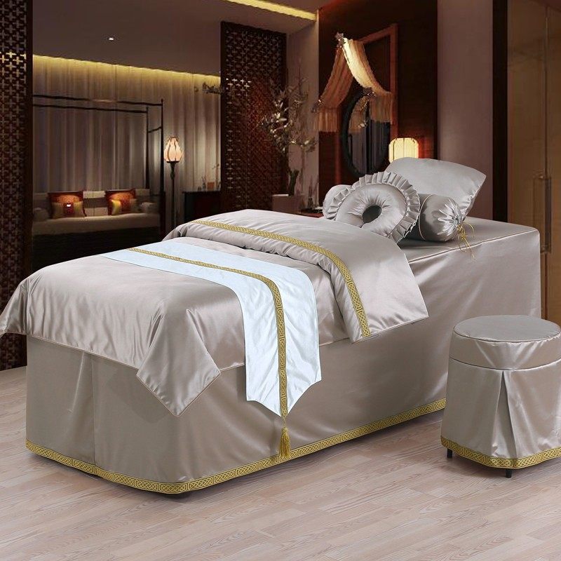 若比邻美容床罩四件套纯白简约欧式美容院床罩医美纹绣床罩