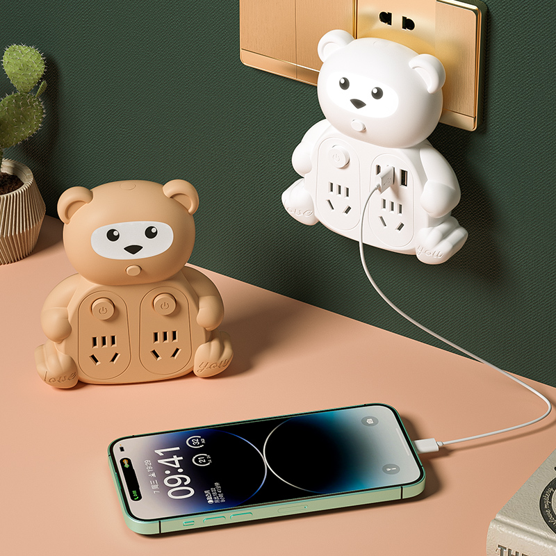 卡通插座无线插排转换器夜灯usb独立开关多功能一转多位排插线板