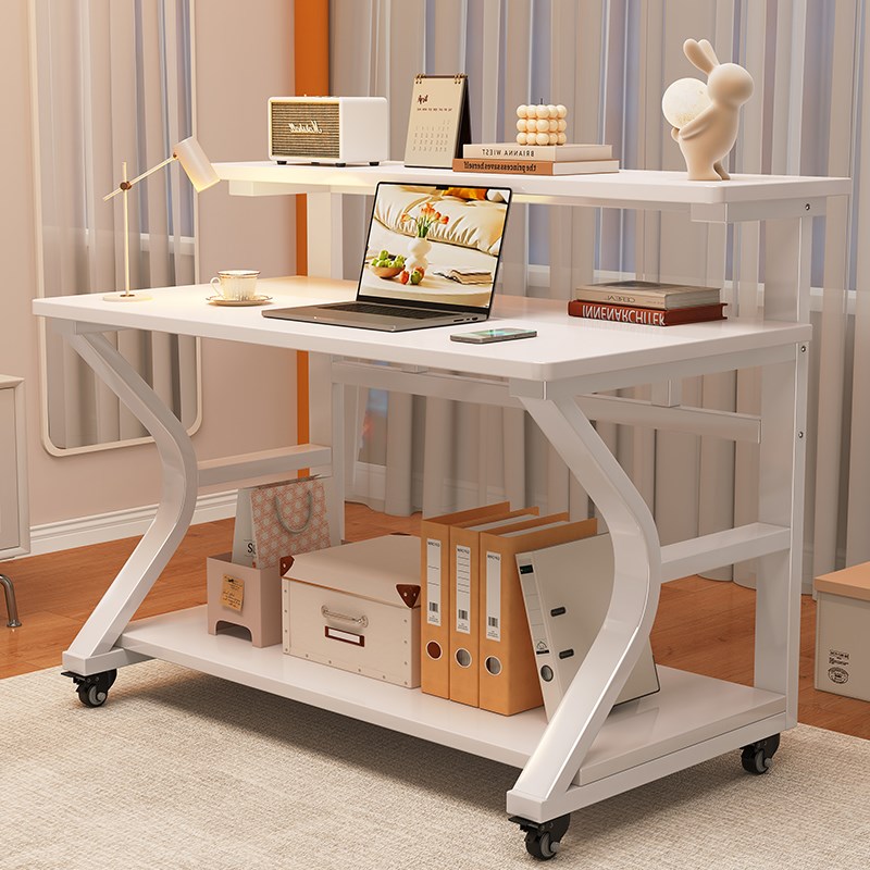 可移动电脑桌卧室家用双层小型书桌学生学习写字桌简易带轮床边桌