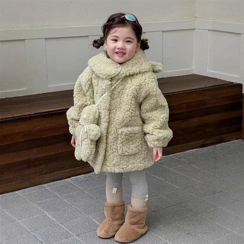 女童外套秋冬款2024新款加绒加厚宝宝冬季公主深秋冬季连帽毛毛衣