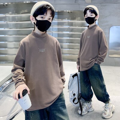 男童打底衫秋冬款半高领2024新款儿童上衣德绒加厚中大童内搭T恤