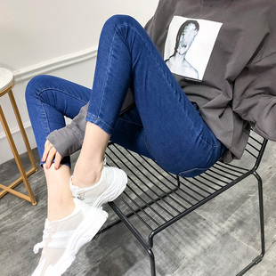 小个子高腰八分小脚牛仔裤女秋冬深蓝色加绒紧身显瘦春秋九分长裤