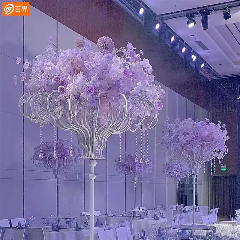 百界2024新款婚庆道具铁艺桌花花器架婚礼堂T台路引现场布置装饰