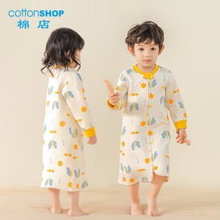 棉店宝宝夹棉睡袍秋冬拉链三层保暖睡衣婴儿睡裙防踢男女童睡衣冬