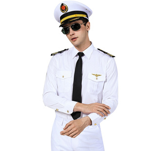 海员衬衣男机师制服船长衬衫航空飞行员空少衬衫船长演出服白衬衫