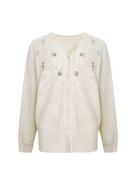 NAZ那子大码冬季新款V领立体花朵针织开衫胖mm安迪绒气质显瘦上衣