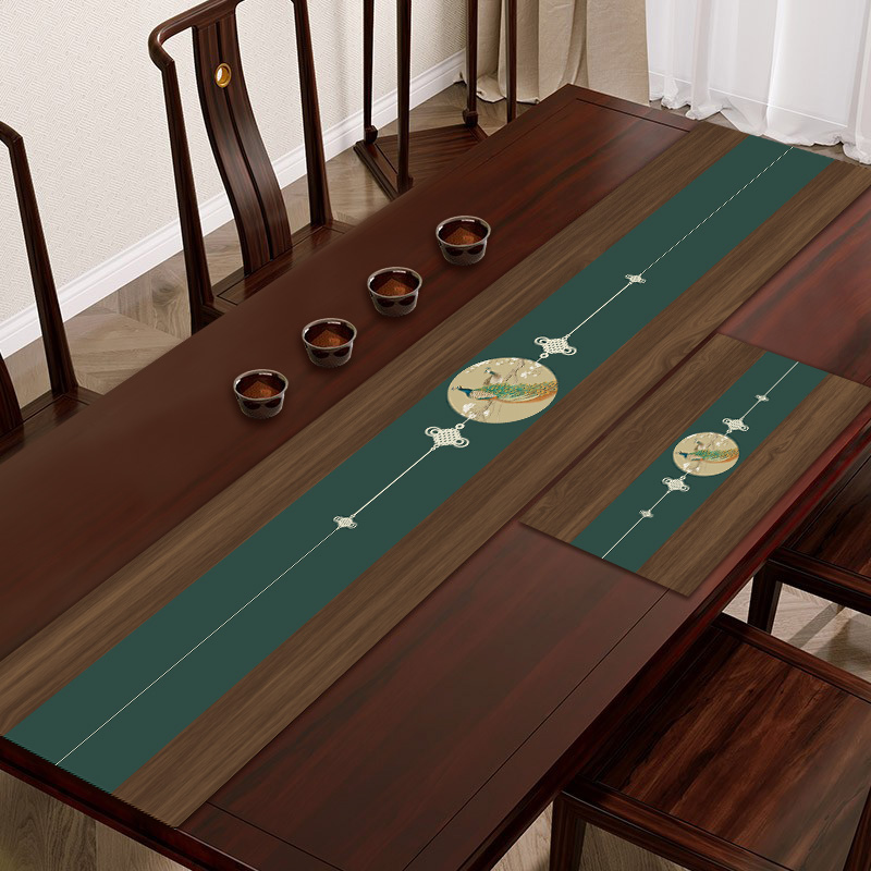 新中式皮革茶席禅意桌旗防水茶台桌布中国风茶几垫子专用茶桌垫布