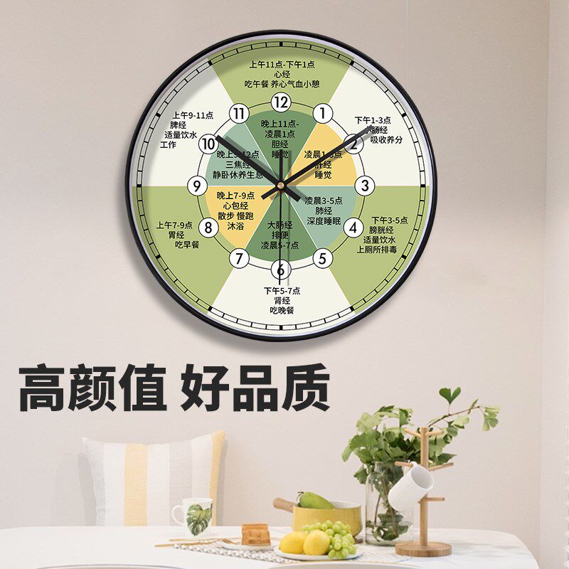 养生挂钟子午流注美容院钟表中医十二时辰经络八卦静音挂墙时钟表