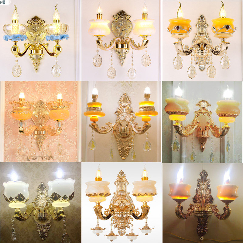 欧式壁灯客厅背景墙电视墙天然玉石水晶楼梯间主卧室床头温馨灯具