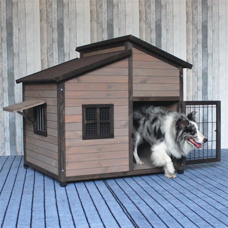 双顶室户外防腐实木狗屋狗窝犬舍防雨金毛狗笼狗房子别墅超大型犬