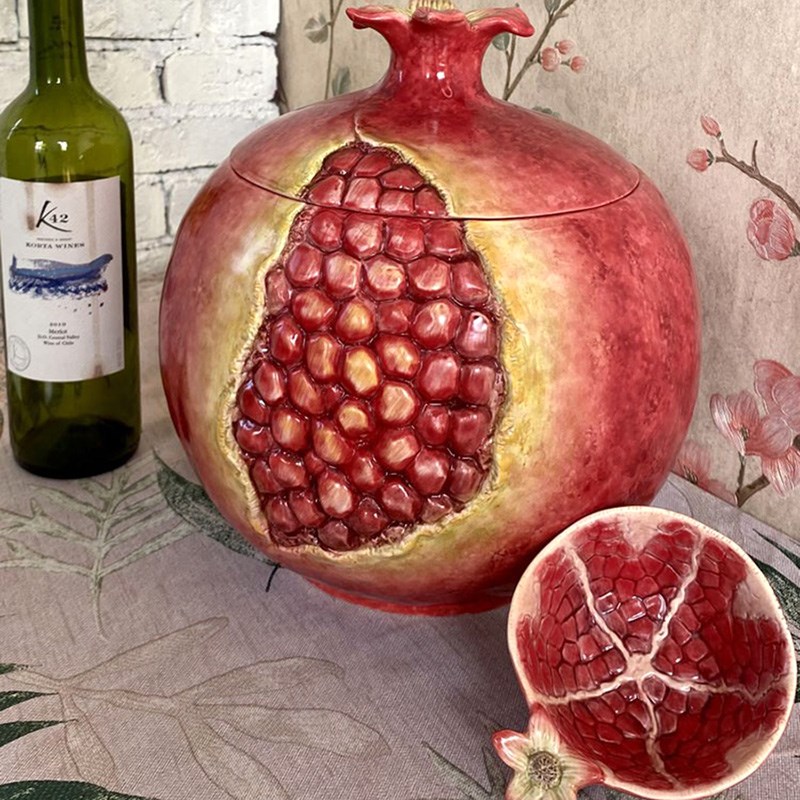 陶瓷大号家用带盖米缸可装10斤大米多子多福火红石榴米桶储物罐