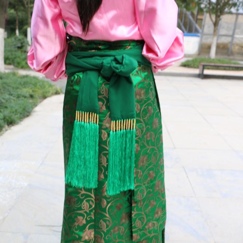 搭配藏服腰带西藏藏族老阿妈传统手工精致流苏男女红绿布腰带