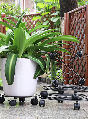 趣植园艺加厚铁艺带轮可移动花盆架托盘放绿植25/30/35/40cm p158