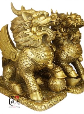 纯铜大号麒麟摆件一对 招财鎮宅旺财 家居店铺客厅玄关工艺品摆件