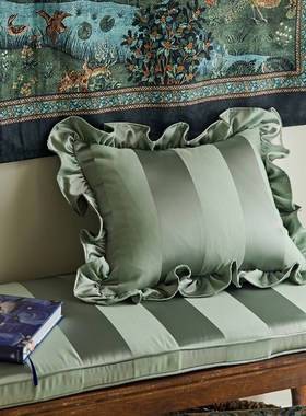偏爱集美式法式欧式复古中古风抱枕腰枕夏凉青绿色面料立体绣花靠