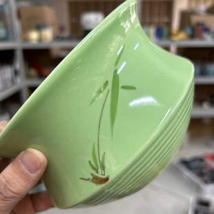 10cm纯手绘青瓷小蛮腰造景花盆陶瓷圆口大号带托盘家用绿植盆