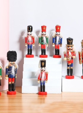 卡通白胚彩色12木制胡桃人仪仗队夹子木偶士兵工艺品摆件木质