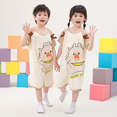 可爱超萌儿童连体睡衣男童夏季薄款纯棉宝宝睡袋中大童小女孩睡裙