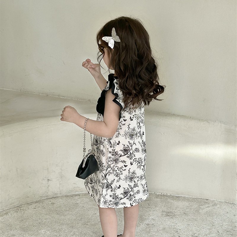 2023夏季女童新中式碎花旗袍裙宝宝复古中国风女孩水墨公主连身裙