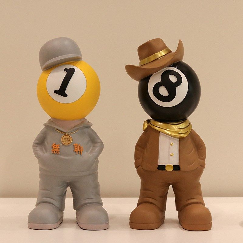 创意台球小子玄关摆件公仔装饰品客厅电视柜台球厅俱乐部开业礼物