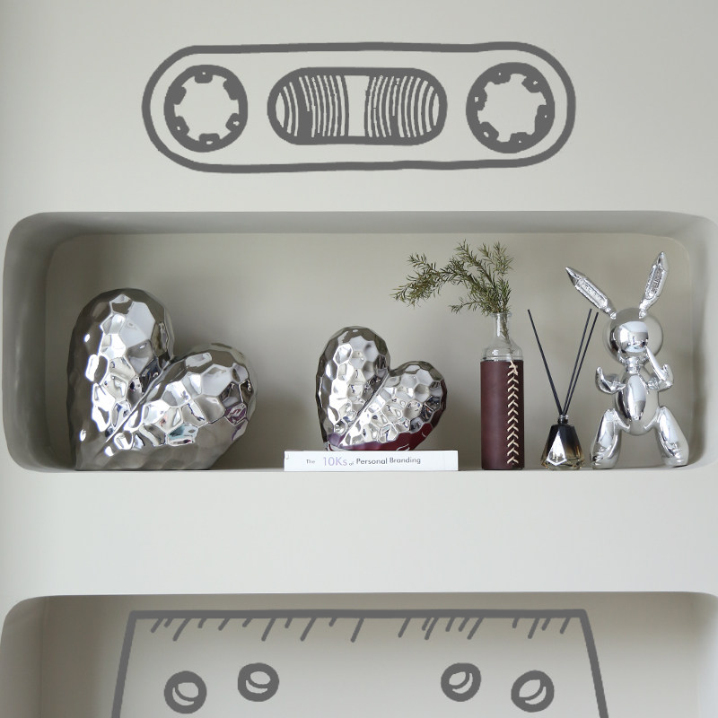 银色爱心陶瓷锤纹摆件艺术氛围感客厅电视柜轻奢高级家居软装饰品,家居饰品,装饰摆件,淘宝优惠券,粉丝福利购,淘宝优惠卷