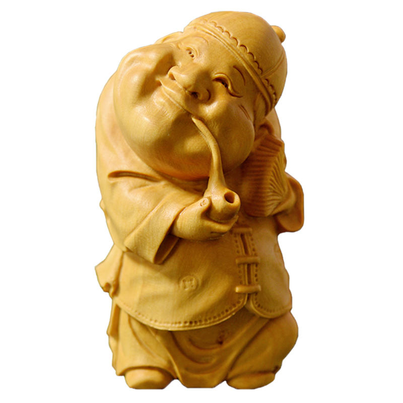 小叶黄杨木雕车挂财神手把件摆件实木手工雕刻文玩把玩礼品老地主