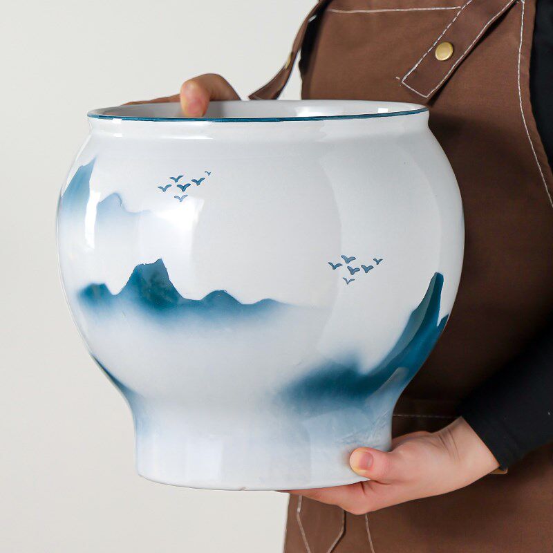 中式古典陶瓷花盆手绘水墨画中国风家用发财树兰花专业三角梅盆栽