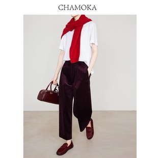 7795 显瘦九分裤 夏莫卡安可拉红灯芯绒休闲裤 子女春秋厚宽松阔腿裤