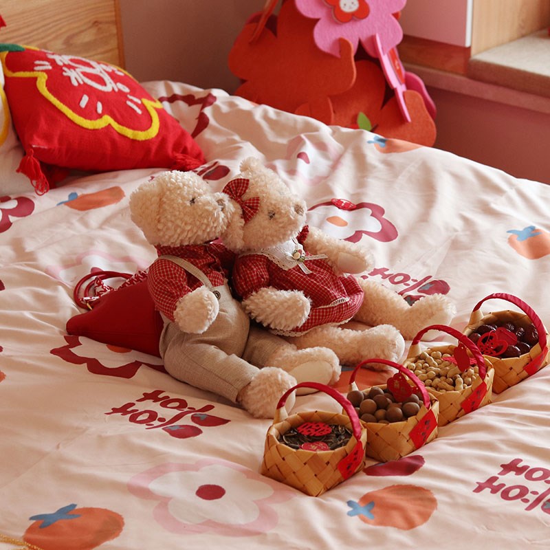 稻草兔兔结婚床上用品四件套婚庆红色婚房喜被床单被罩被套婚礼