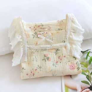 儿童夏季薄款纯棉纱布睡裙女孩可爱小兔全棉套头长袖裙亲子家居裙