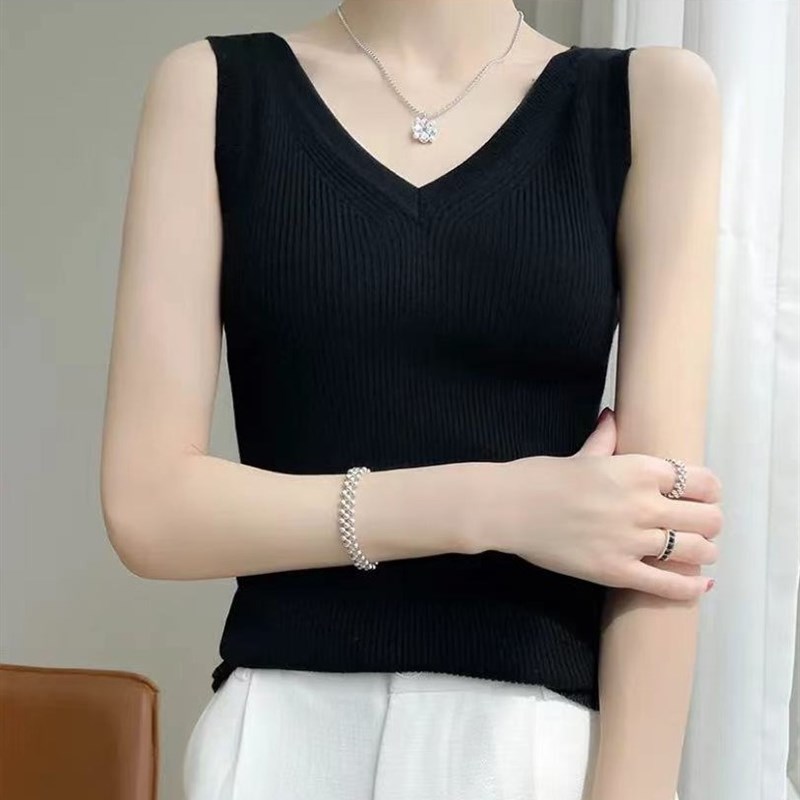 双面穿更实用精纺羊毛前V后U衣领吊带背心内搭女士无袖百搭针织衫