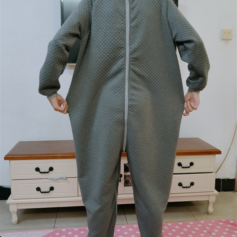 偏瘫病人痴呆瘫痪老人防脱连体睡衣护理服 易换尿布 加厚保暖深色