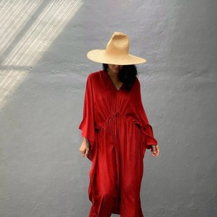 夏季新款三亚泰国旅行复古棉绸连衣裙大码显瘦海边度假沙滩长裙子