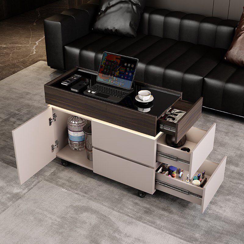 意式极简沙发边几轻奢高级感侧边柜带插座可移动茶几边柜带灯实木