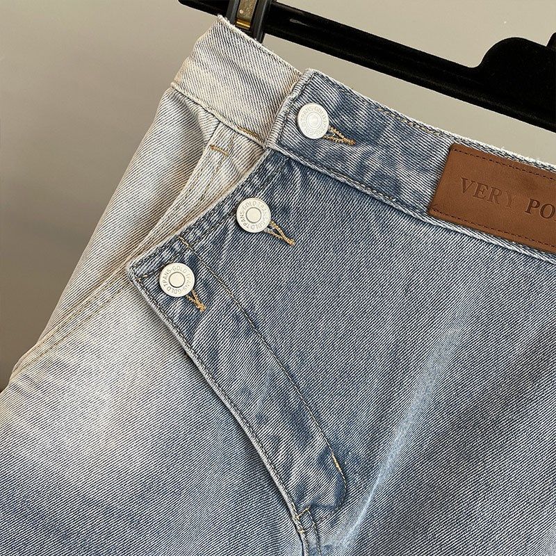 渐变色高腰牛仔五分短裤女夏季薄款2023新款宽松阔腿显瘦直筒中裤,女装/女士精品,牛仔裤,淘宝优惠券,粉丝福利购,淘宝优惠卷