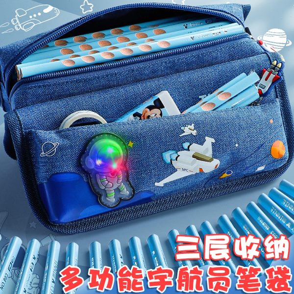 晨语笔袋男文具袋小学生可爱大容量儿童卡通铅笔文具盒简约双层