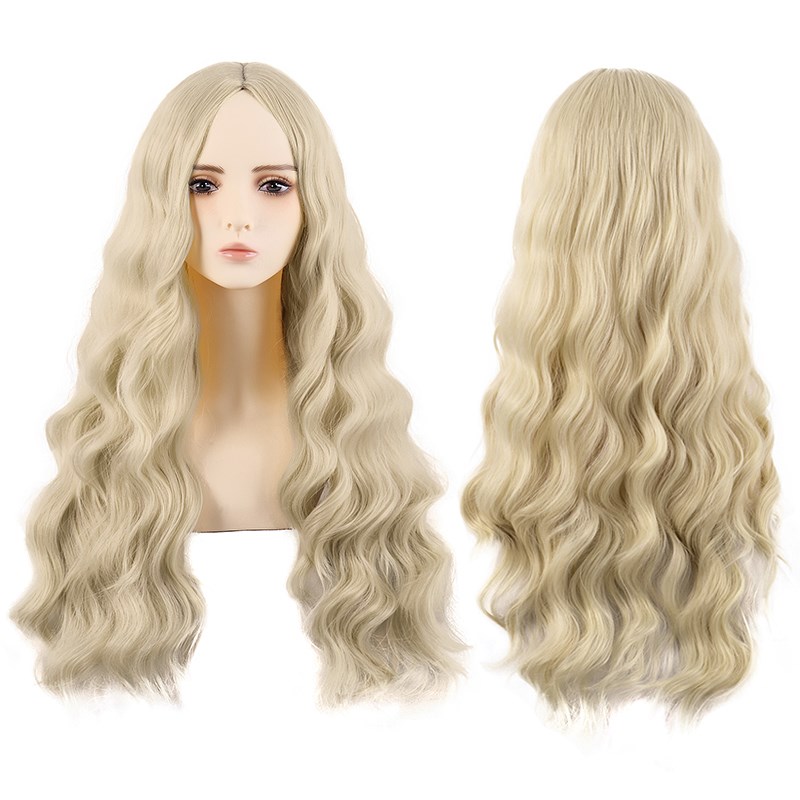 潼漫 cos假发女动漫水波纹羊毛卷长卷发浅金奶金色黑色中分全头套