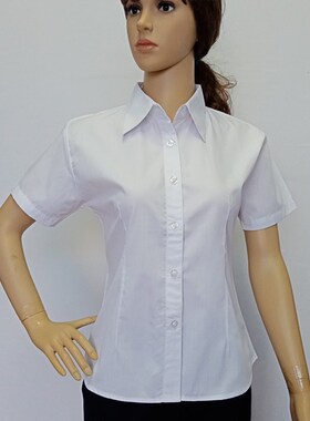 黄色品检QC女式衬衣白色工厂男装衬衫工衣短袖夏装工作服厂服定制