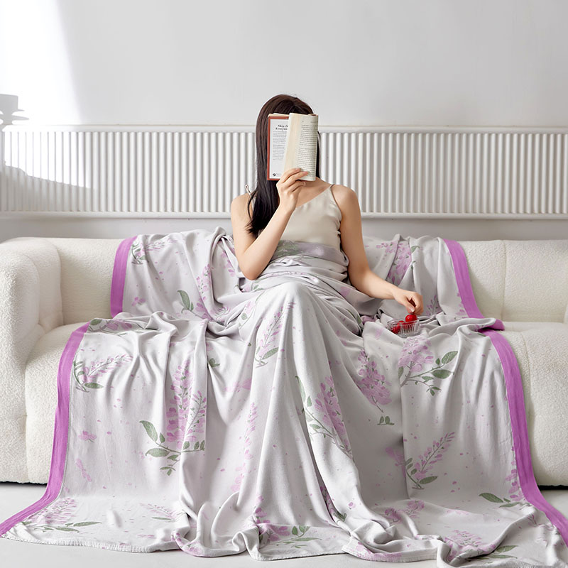 夏季竹纤维毛巾被薄款竹棉双层纱布冷凉感毯子夏凉被沙发用小毯子