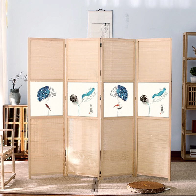 实木竹帘半透屏风隔断新中式现在简约家用折叠可移动遮挡客厅酒店