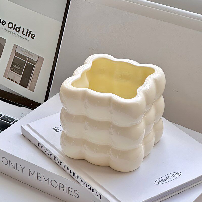 迷你小号台面垃圾桶轻奢家用客厅桌面镂空杂物收纳盒垃圾桶陶瓷