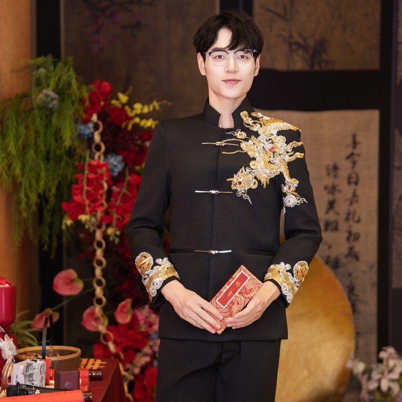 新中式男装中山装秀禾2024新款结婚新郎礼服敬酒服复古唐装中国风