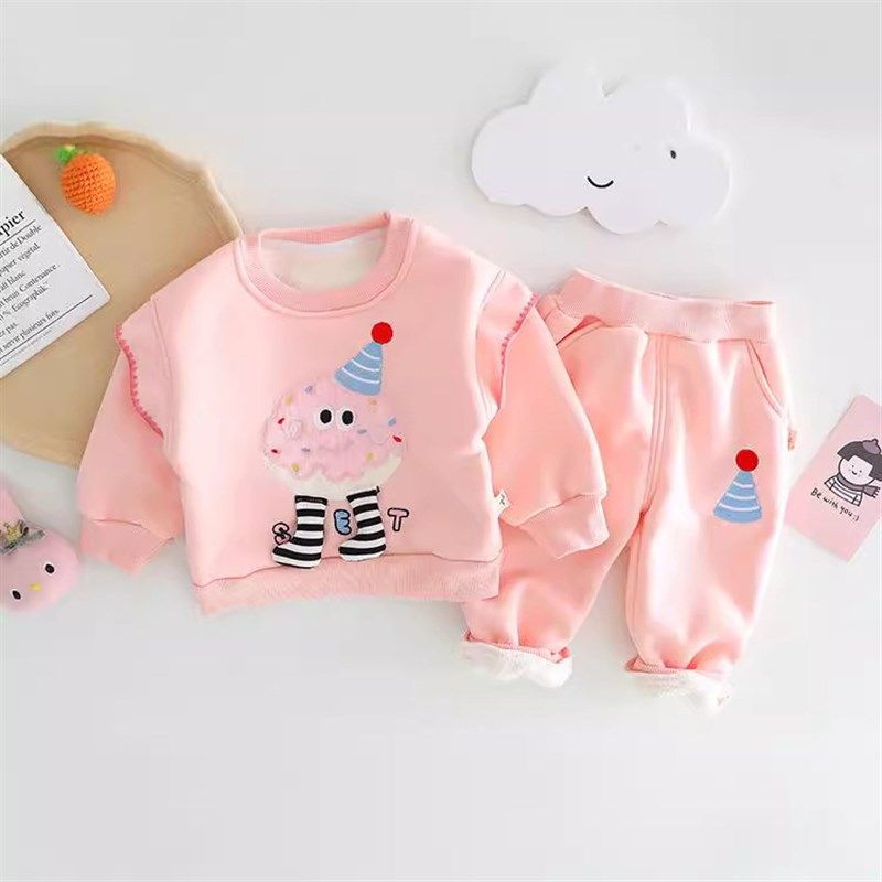 女宝宝卫衣套装加绒加厚婴幼儿冬季两件套1一4岁女童秋冬新款冬装