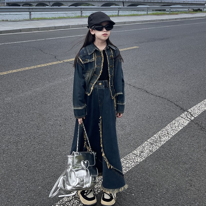 女童连衣裙秋季2024新款早秋女大童牛仔外套洋气秋装儿童套装裙子