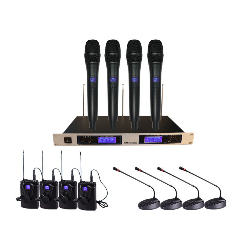 专业级舞台无线话筒一拖四家用唱歌麦克演出头戴领夹鹅颈会议手持