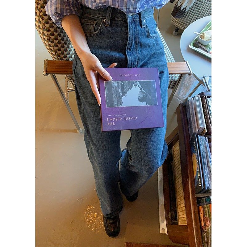 are U shop深蓝色微喇牛仔裤女秋2023新款小个子显高阔腿宽松裤子