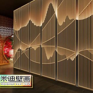 装 3d立体新中式 修墙纸现代轻奢山水壁画客厅电视背景墙布餐厅壁纸